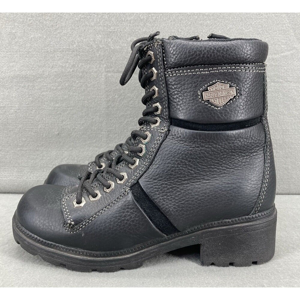 Harley Davidson Boots Women's Black Leather Riding Biker High Top Zip Size 7